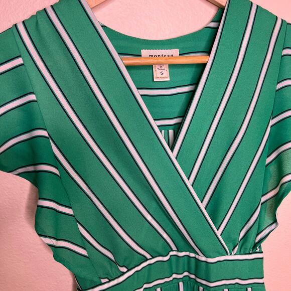 Monteau Green and White Stripe Summer Dress Small - Picture 4 of 12